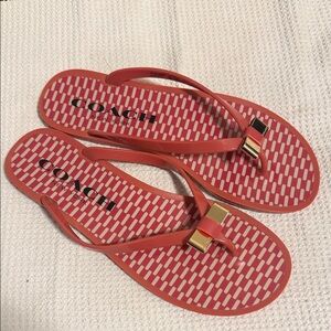 Coach Women's Coral/Pink Sandals with Gold Accents